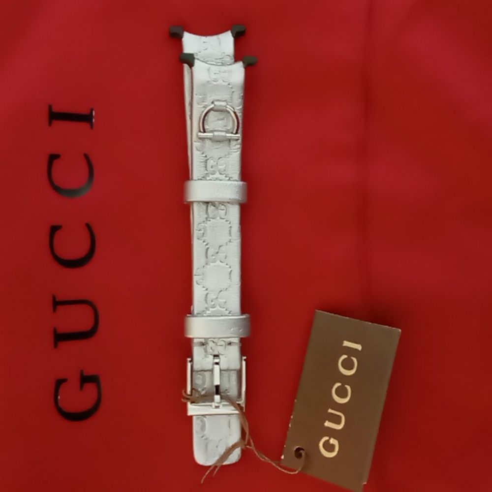 GUCCI Authentic Metallic Silver Leather U-Play 12 MM Replacement Wat…